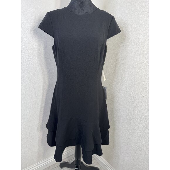 Eliza J Black Short Sleeve Tiered Hem Dress Size 10 - Picture 1 of 5